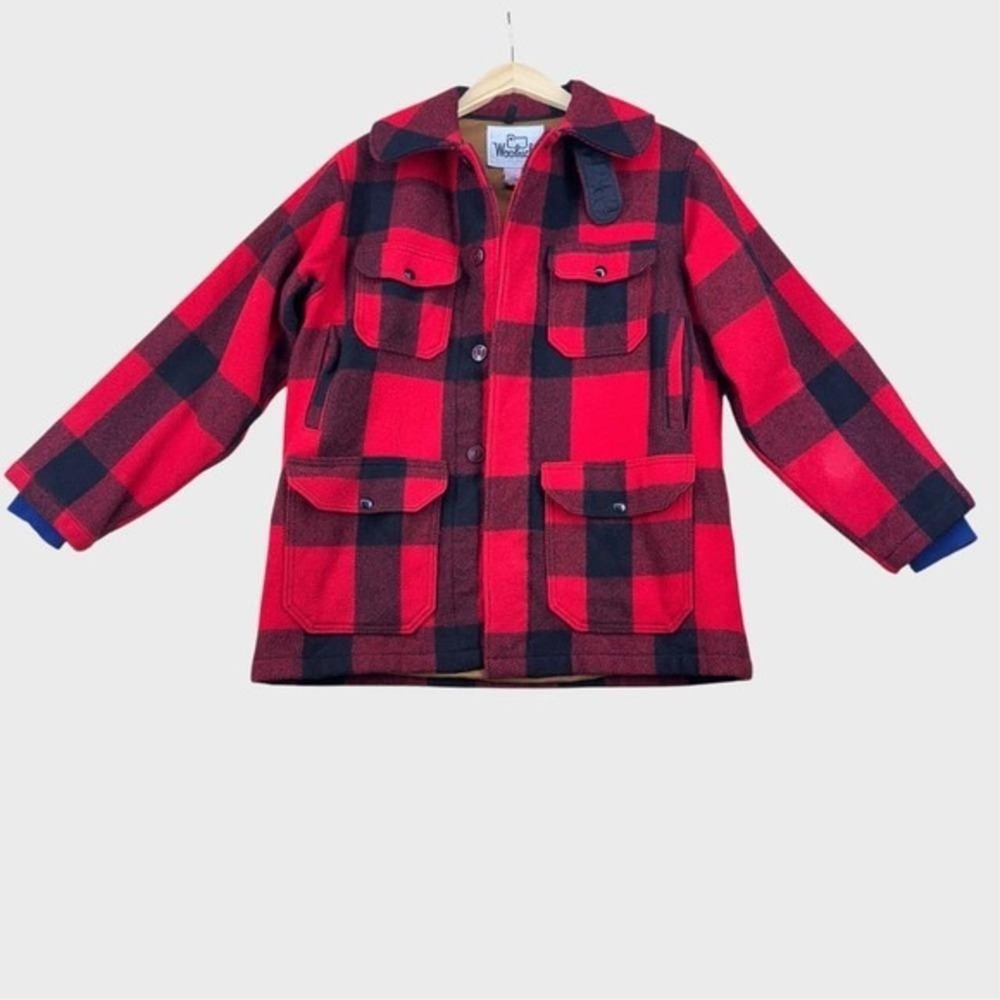 Woolrich Vintage 80s 90s Mens 40 Red Buffalo Plaid Coat Wool Hunting Jacket USA